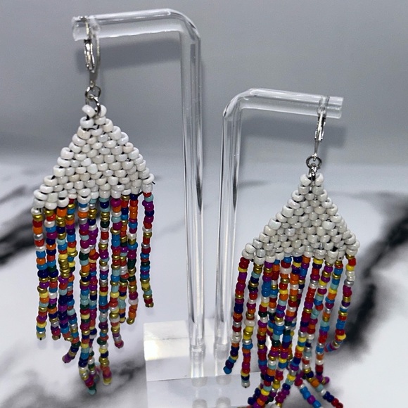 Multicolor Beaded Fringe Earrings - Picture 4 of 4